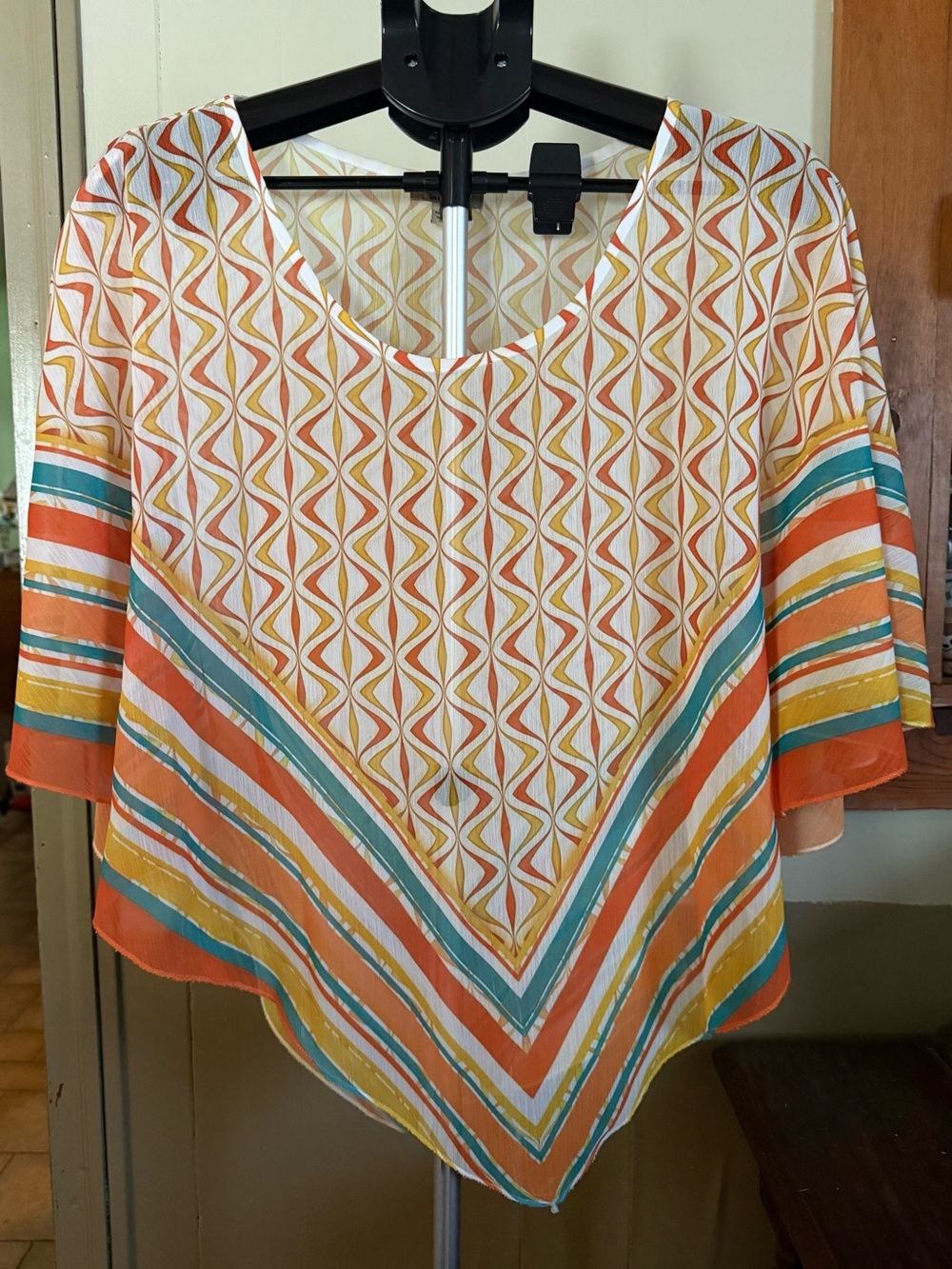 ONE WORLD Orange, Teal & Yellow Geometric V-Hem Tunic -XL - NWOT - #69